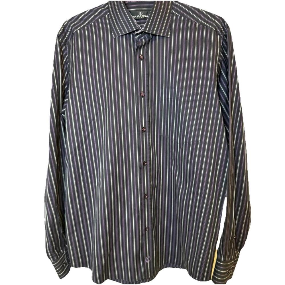Bugatchi Uomo Men’s Long Sleeve Button Down Shirt Flip Cuffs Medium